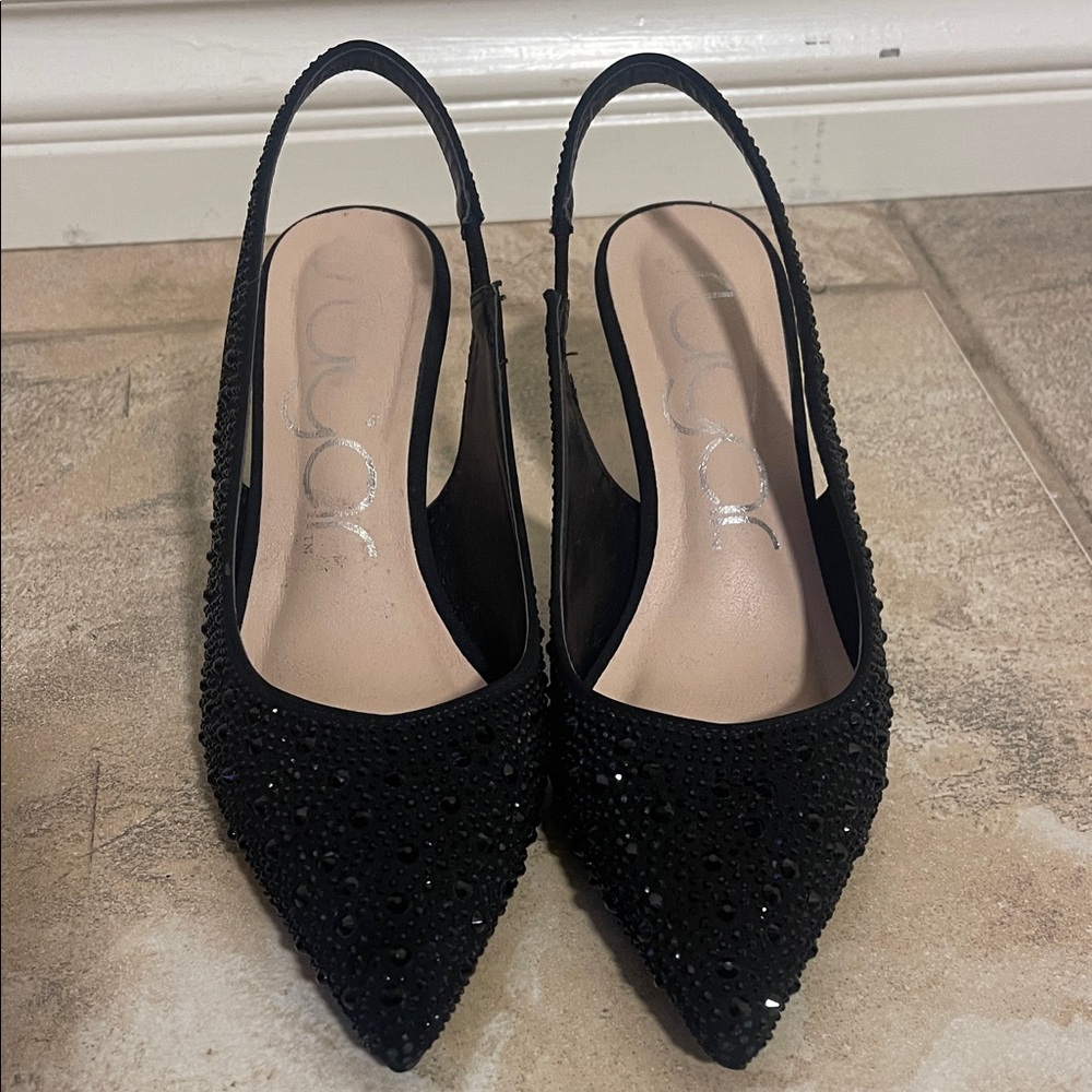 Sugar Black Embellished Slingback Heels